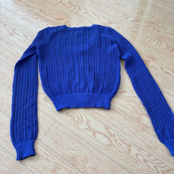 Bluenotes Purple open knit eyelet cropped sweater buttoned size XS - Picture 3 of 3